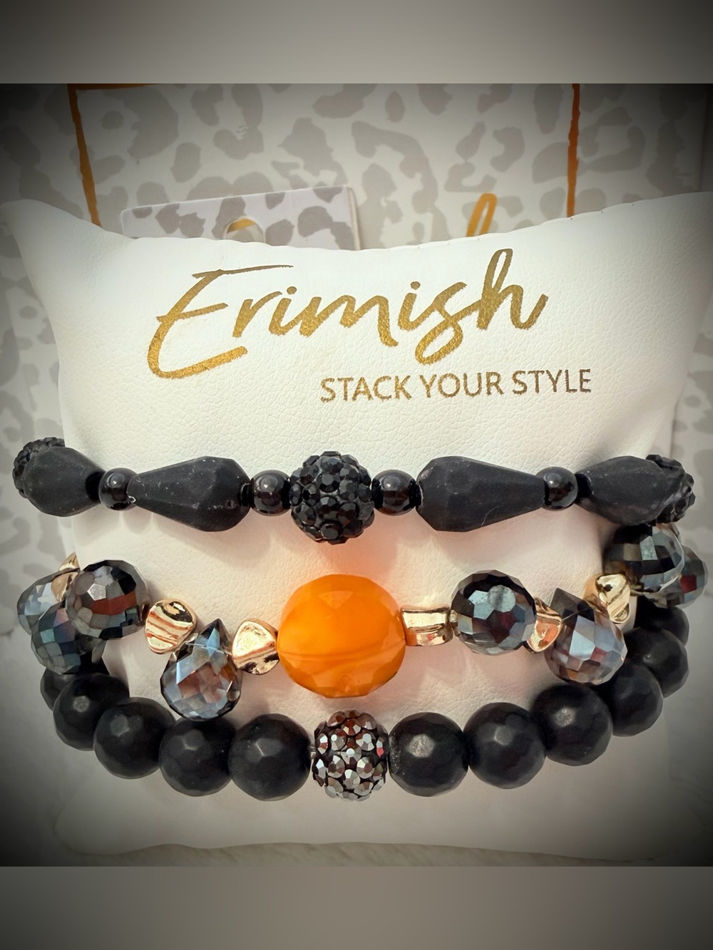 Erimish Black and Orange Beaded Stack Bracelet Set